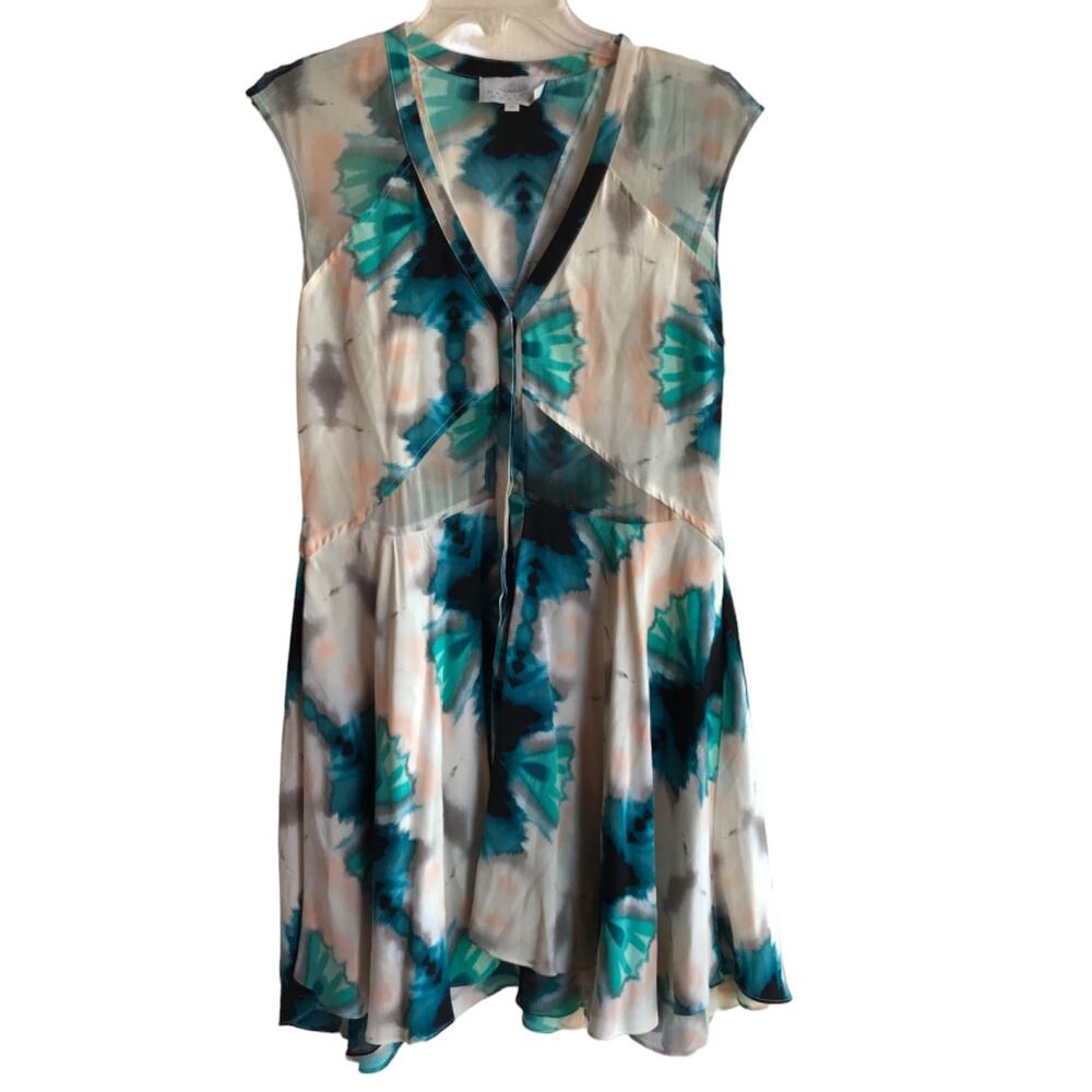Madison Marcus Silk  Tie Dye Pattern Mini Dress with Semi Sheer Panels size M